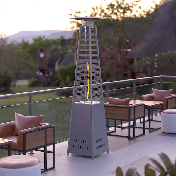 Flash Furniture Pyramid Outdoor Patio Heater-Silver -7.5 Feet Tall NAN-FSDC-01-SL-GG - main
